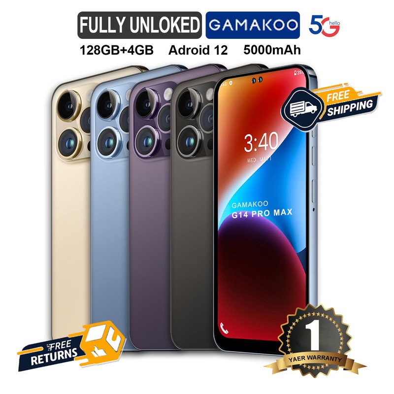 Unlocked Smartphone G14 Pro Max 5G 6.8&Prime; 4GB+128GB Cell Phone Android 5000mAh