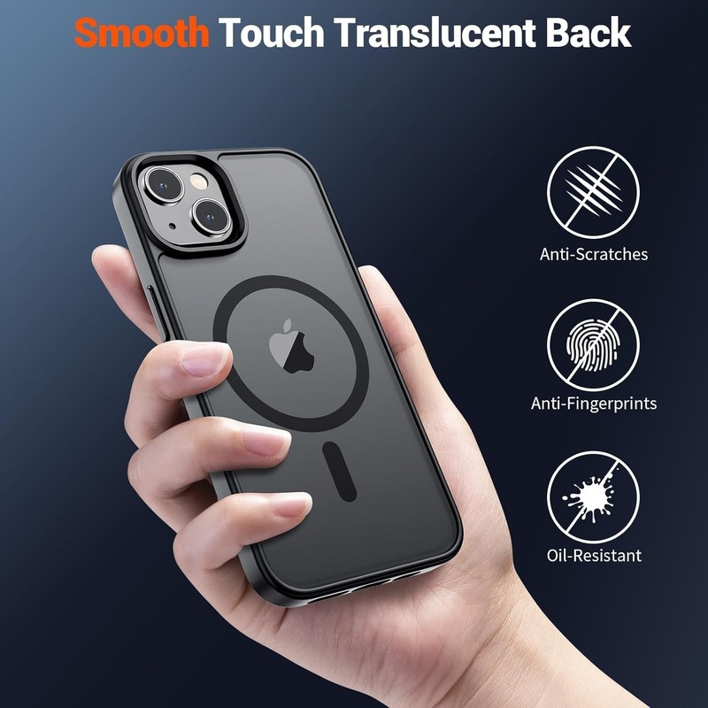 Shockproof Translucent Matte Black Case for iPhone 13/14, MagSafe Compatible gallery