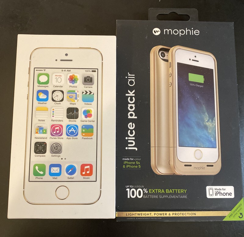 Unlocked Apple iPhone 5s – 64GB – Gold (Unlocked) A1533 (GSM) W/ Mophie Bat Case